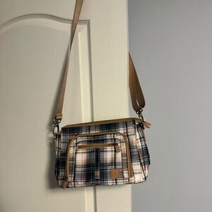 Plaid Crossbody Bag - Navy & Tan